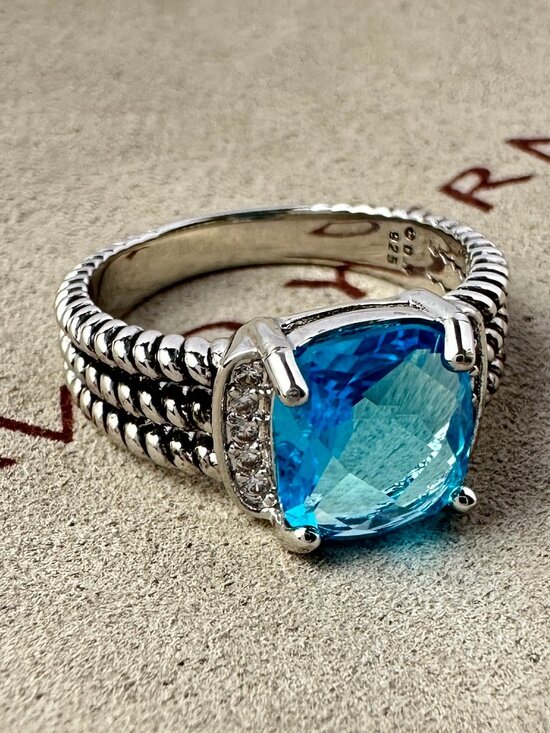Jewelry - Sterling Silver Blue Topaz David Yurman Pave Accent Cable Ring Size 7